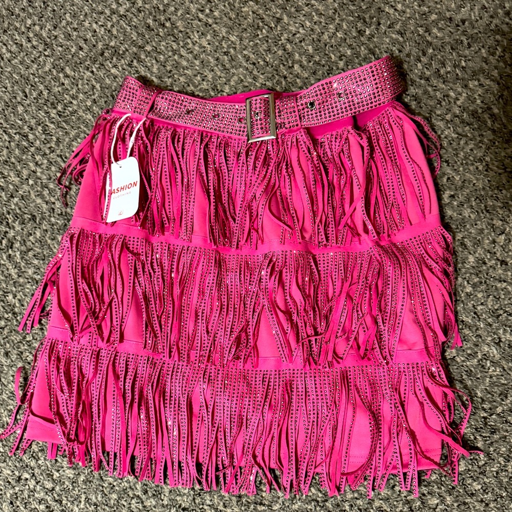Pink Fringe Mini Skirt
